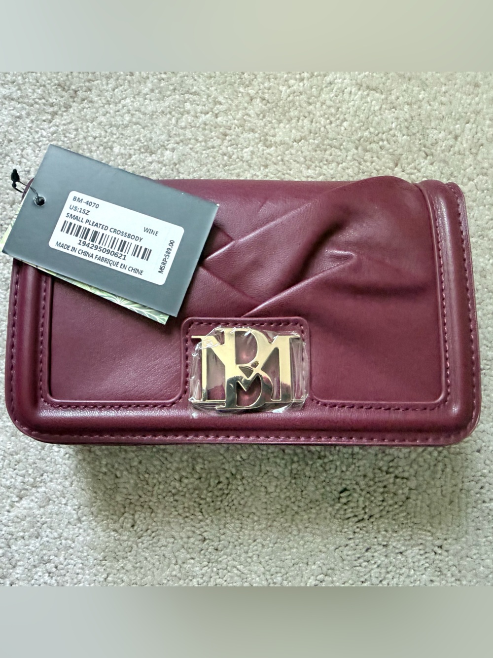 Burgundy Quilted Leather Wristlet with Gold Accent